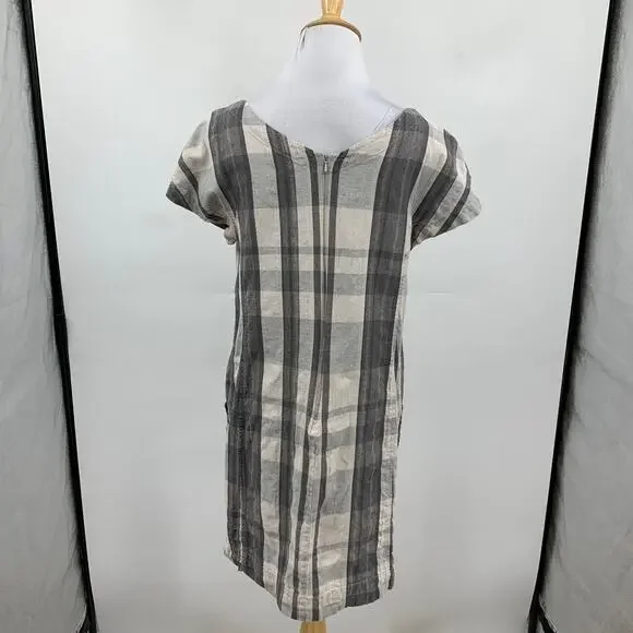 Eileen Fisher Dress Womens S Small Organic Linen Blend Plaid Lagenlook Pockets - Picture 6 of 13